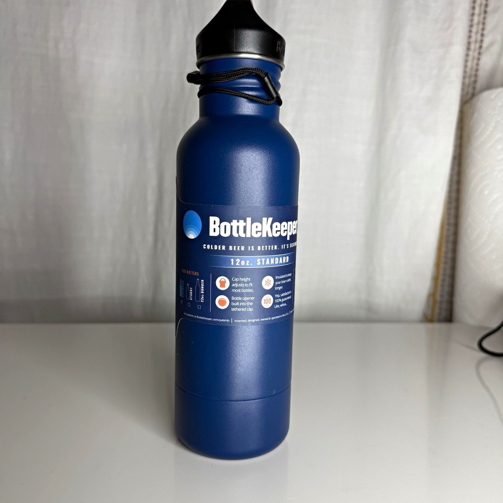 BottleKeeper 12oz Standard Insulated Stainless Bottle Cooler w/ Opener Blue